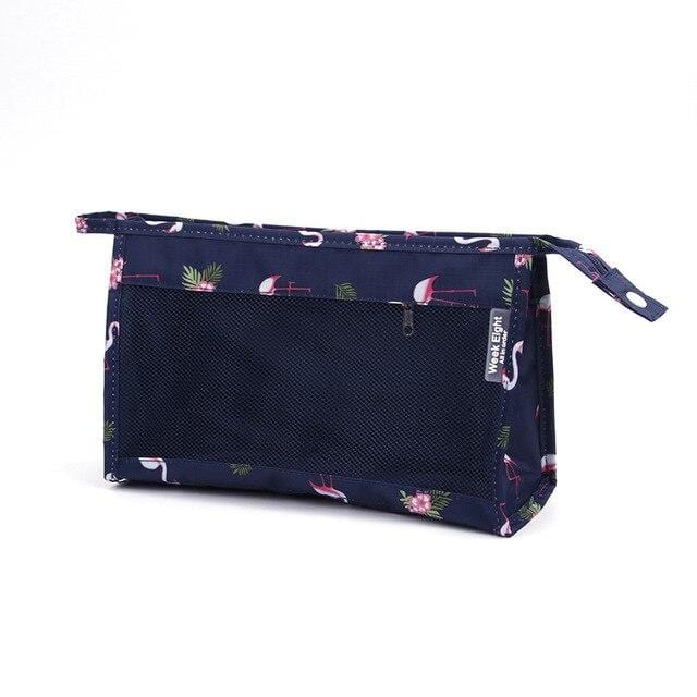 Trousse de toilette transparente bleu flamants rose